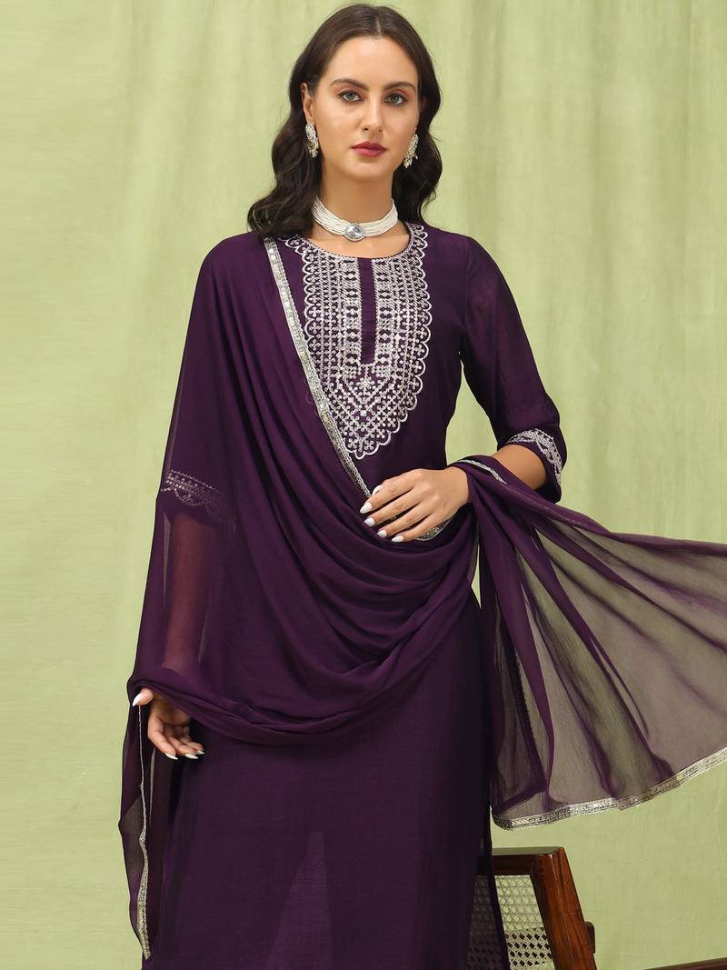 wine silk blend festive kurta set