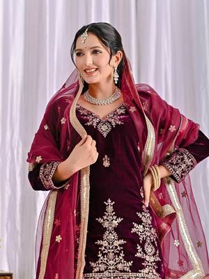 wine velvet festive kurta set 3