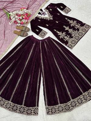 wine velvet festive kurta set 4