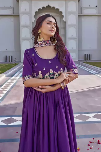 purple crepe festive wear anarkali