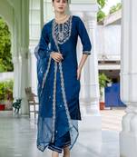teal-blue silk blend festive kurta set