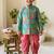 Kids festive skyblue floral motif kurta and orange dhoti set