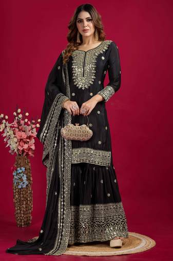 black chinon festive kurta set