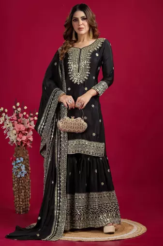 black chinon festive kurta set