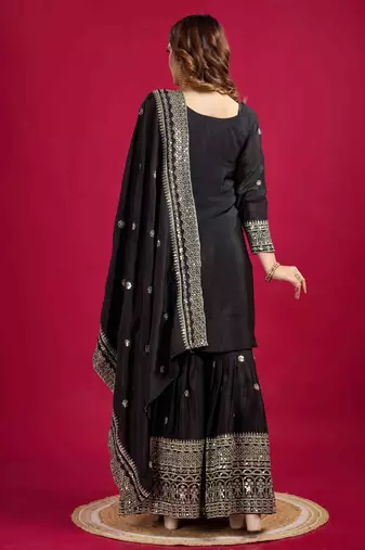 black chinon festive kurta set