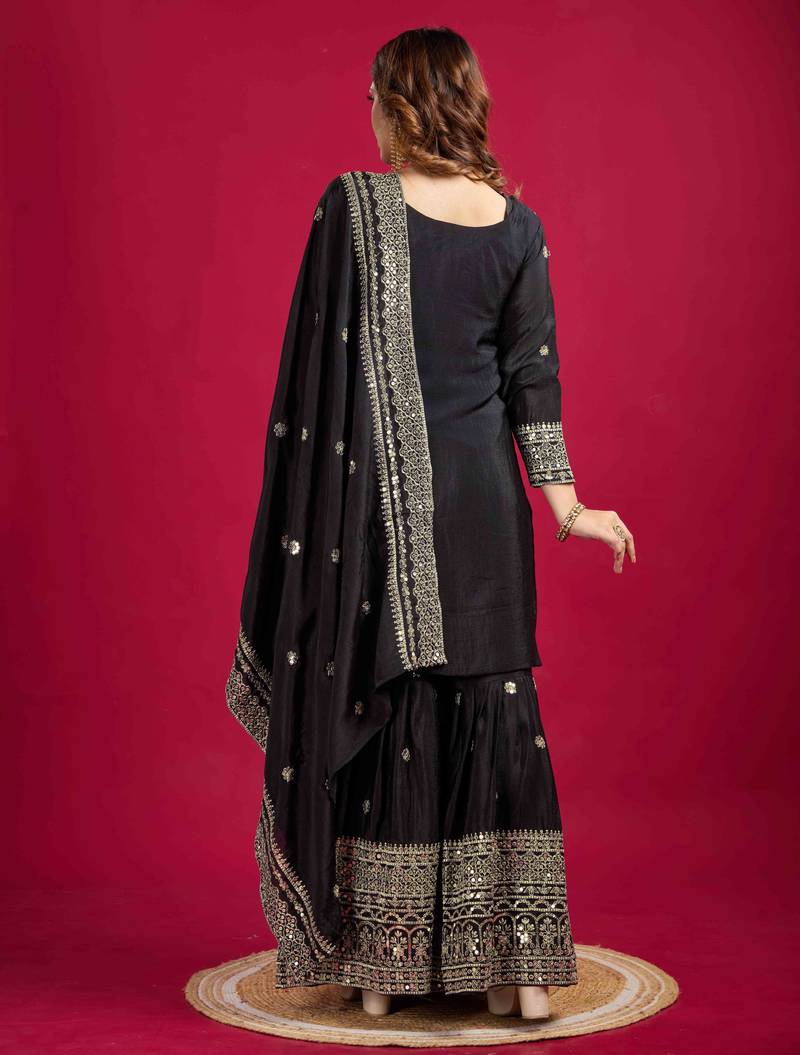 black chinon festive kurta set