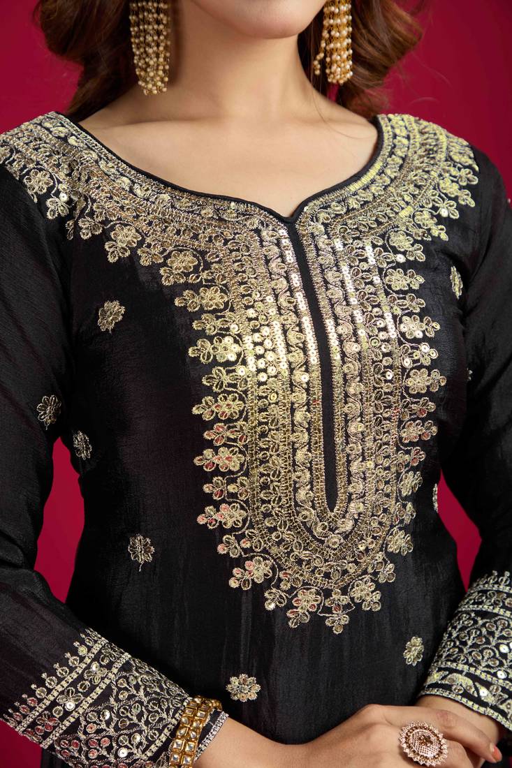 black chinon festive kurta set