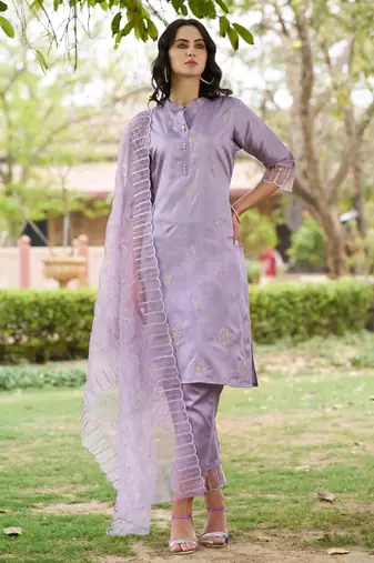 lavender silk blend festive kurta set