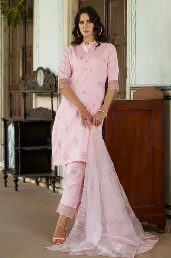 light-pink silk blend festive kurta set