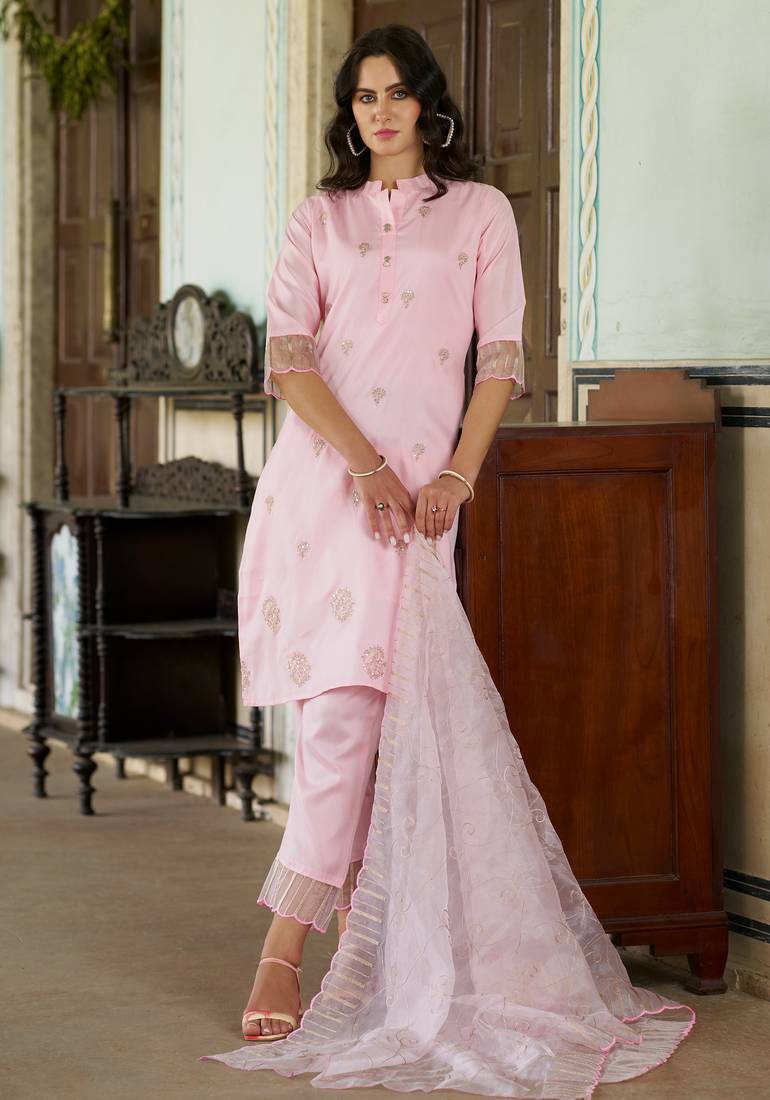 light-pink silk blend festive kurta set
