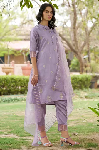 lavender silk blend festive kurta set