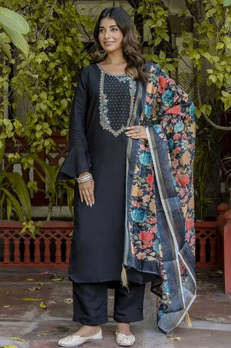 black viscose festive kurta set
