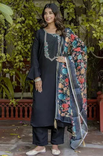 black viscose festive kurta set