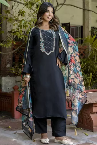 black viscose festive kurta set