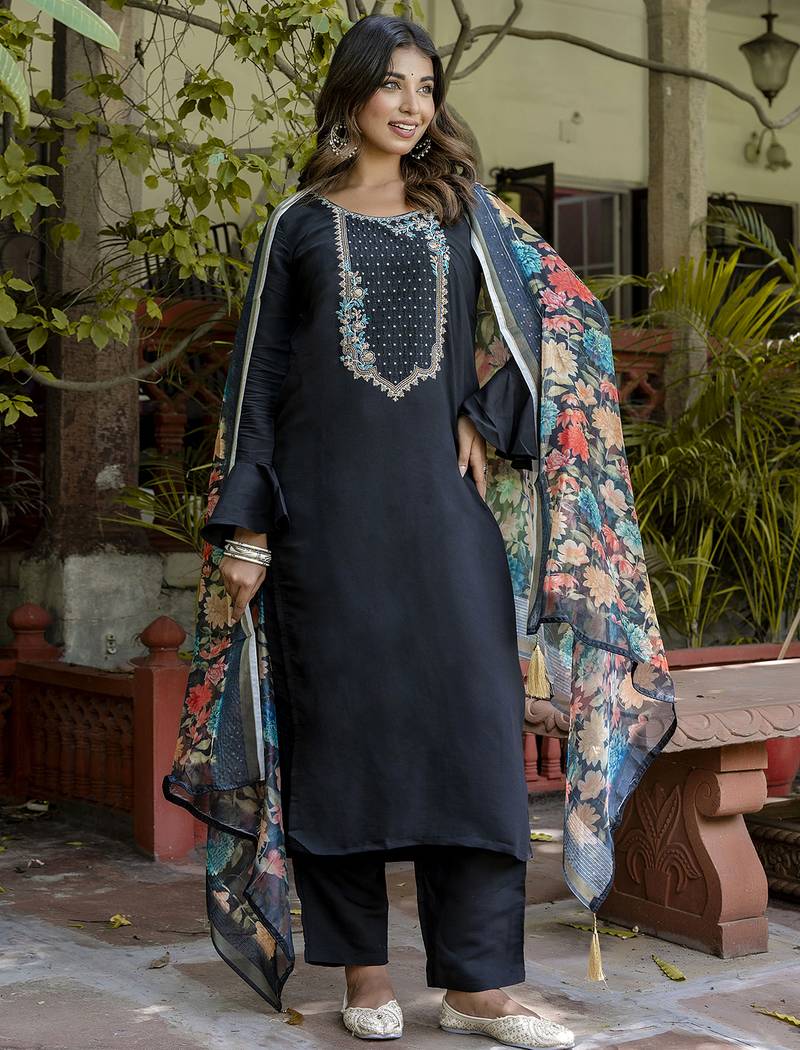 black viscose festive kurta set