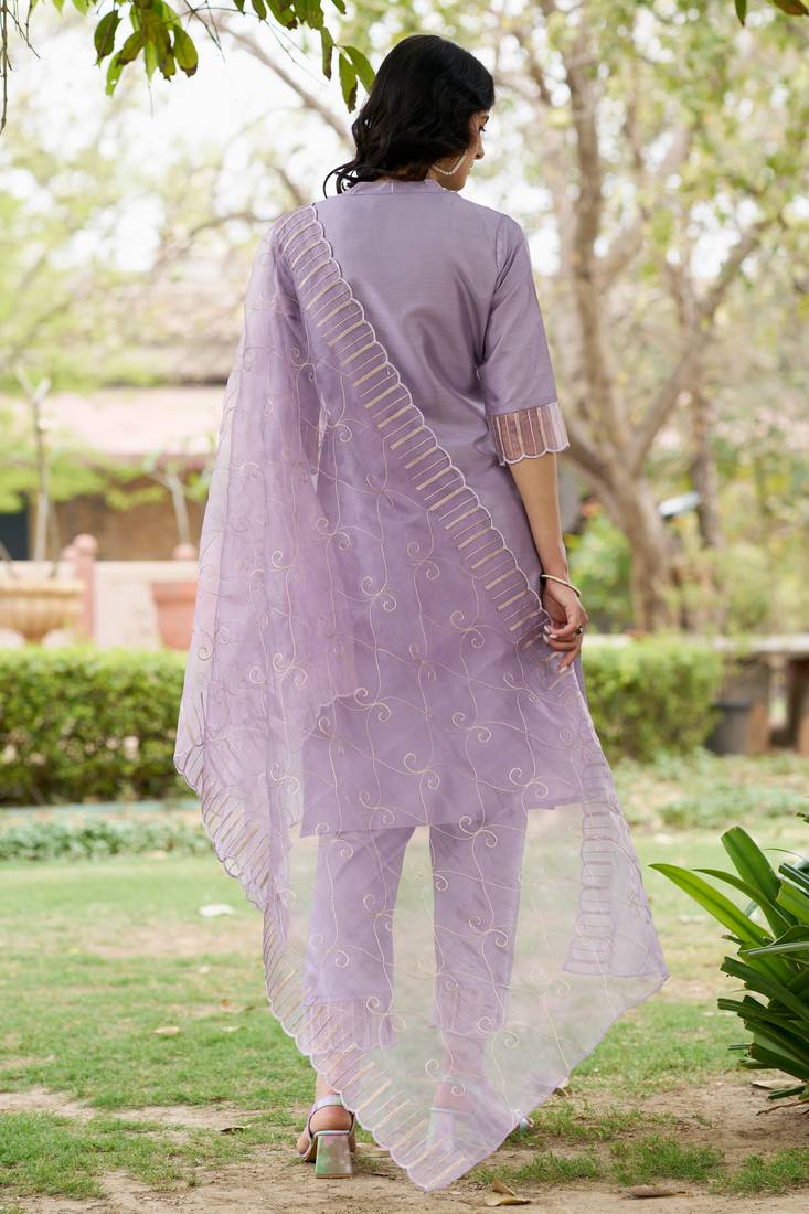 lavender silk blend festive kurta set