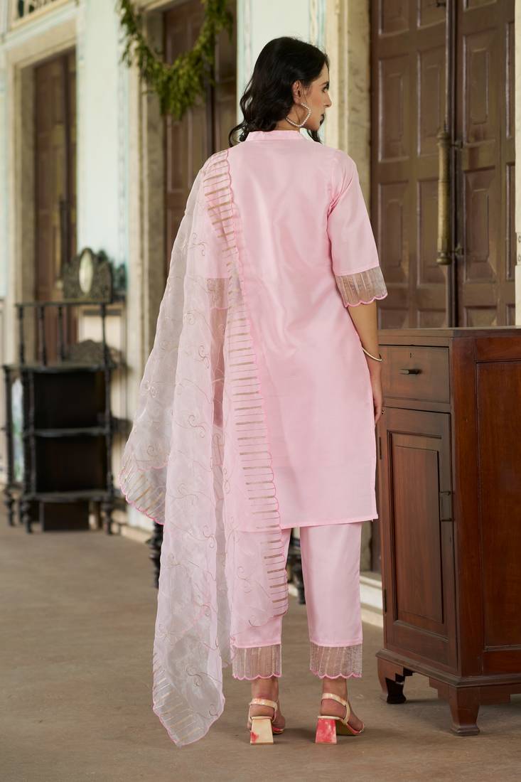 light-pink silk blend festive kurta set