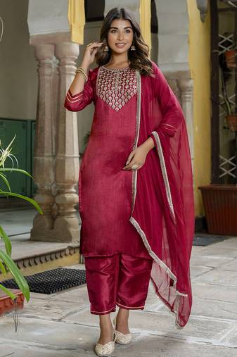 pink silk blend festive kurta set