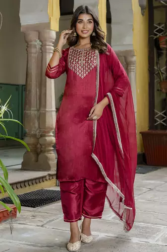 pink silk blend festive kurta set