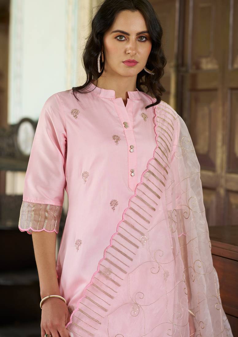 light-pink silk blend festive kurta set