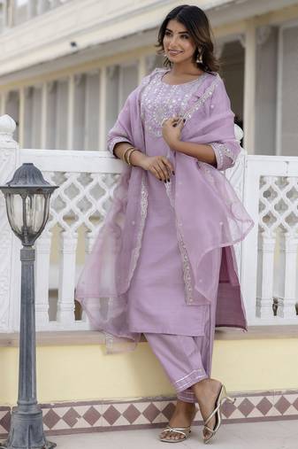 lavender silk blend festive kurta set