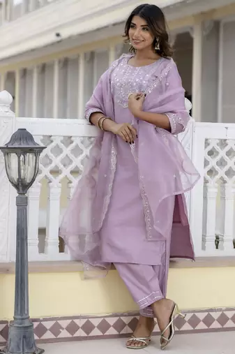 lavender silk blend festive kurta set