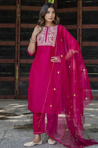 pink silk blend festive kurta set