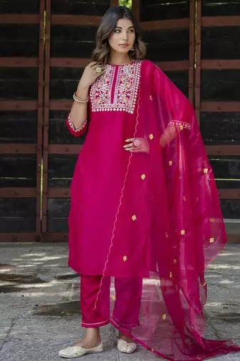 pink silk blend festive kurta set
