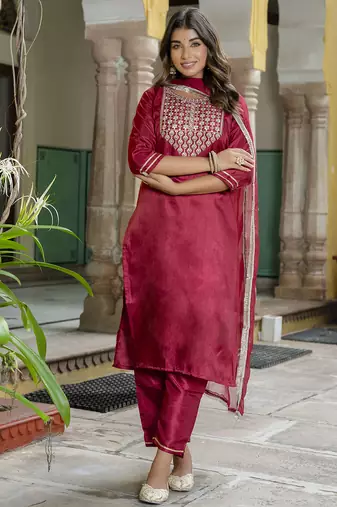 pink silk blend festive kurta set