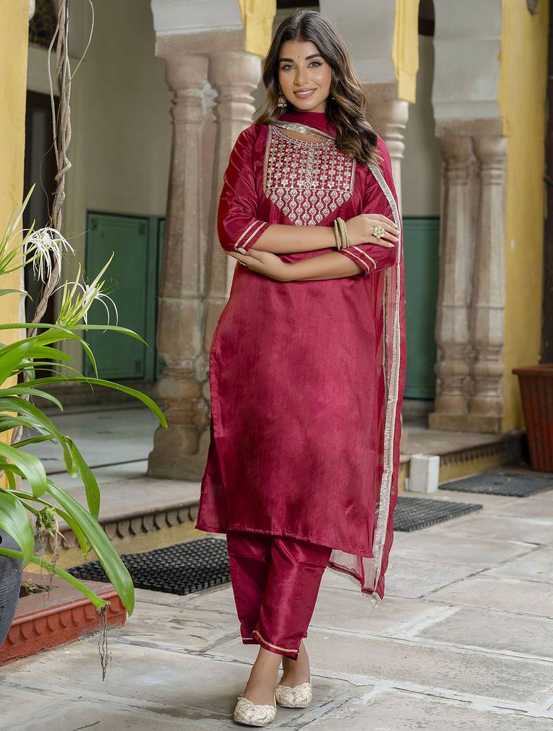 pink silk blend festive kurta set