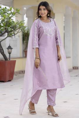 lavender silk blend festive kurta set 2