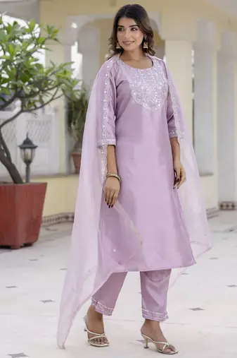 lavender silk blend festive kurta set
