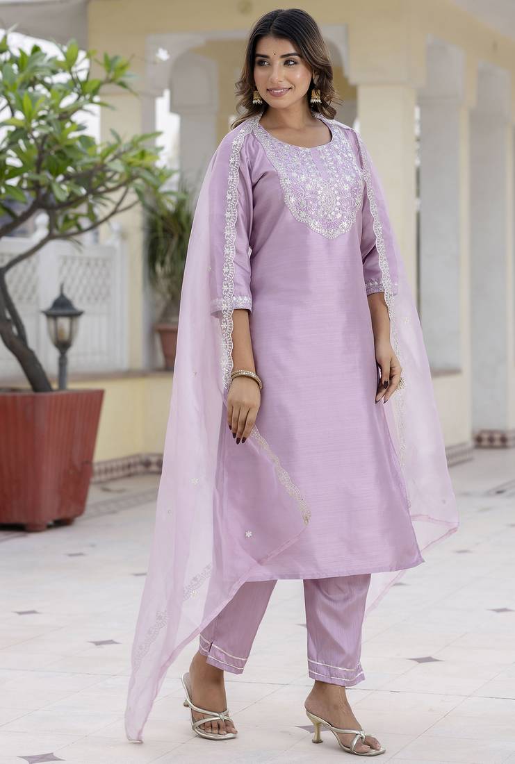 lavender silk blend festive kurta set