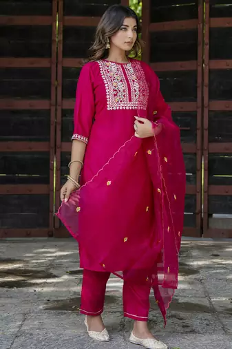 pink silk blend festive kurta set