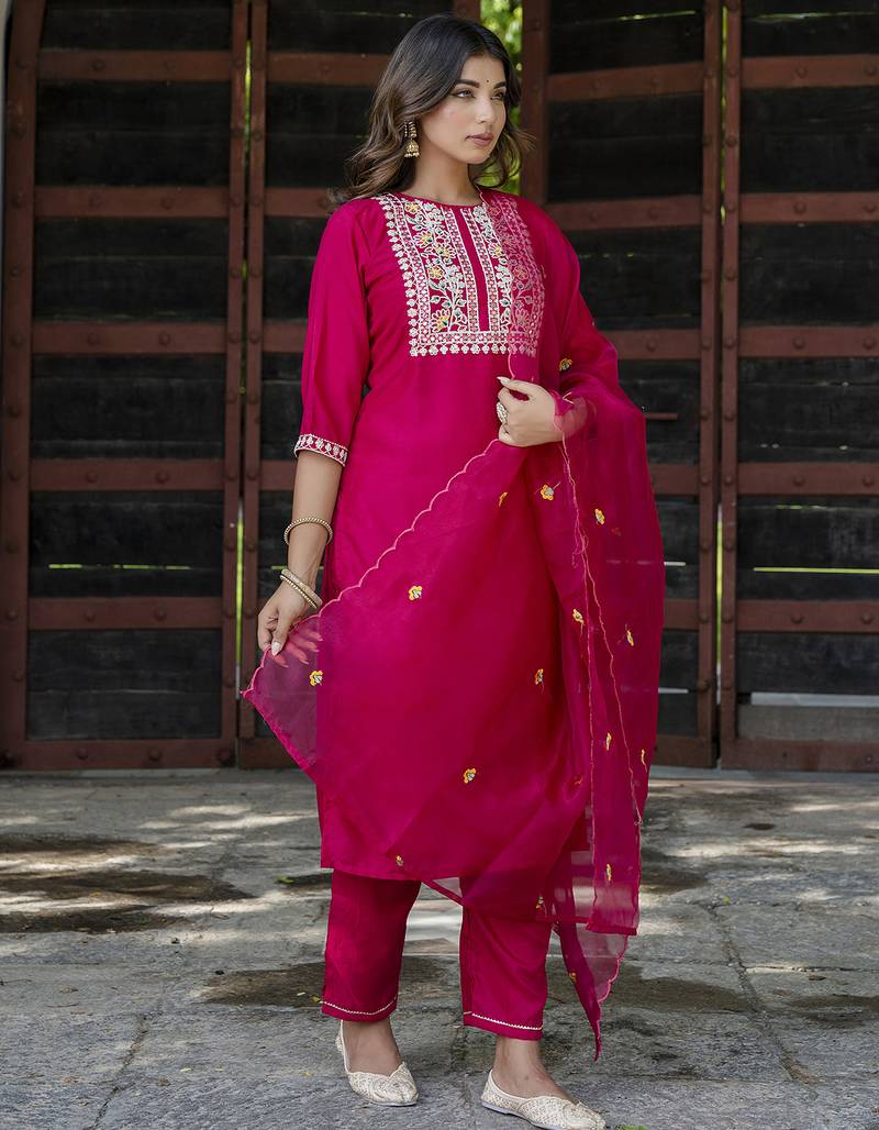 pink silk blend festive kurta set