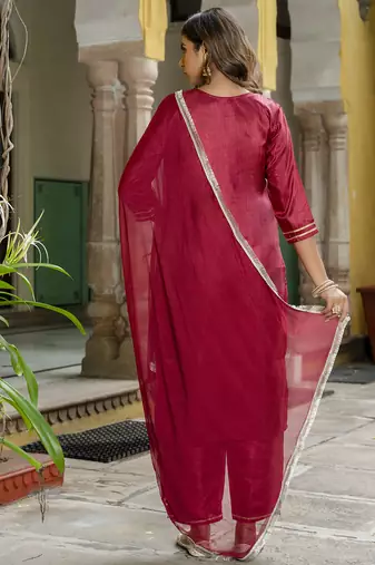 pink silk blend festive kurta set