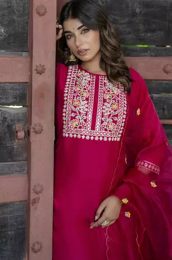 pink silk blend festive kurta set