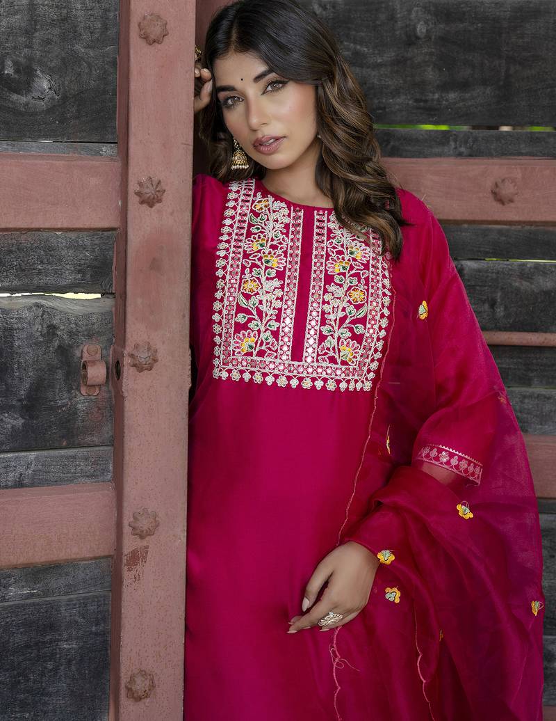 pink silk blend festive kurta set