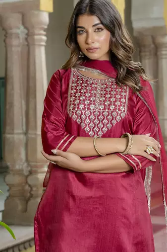 pink silk blend festive kurta set