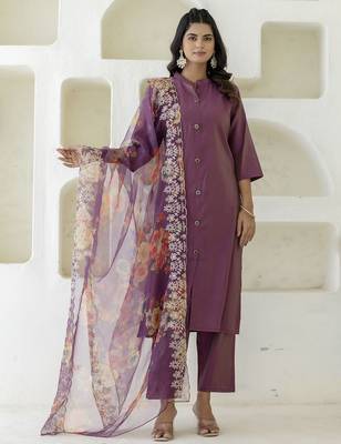 purple shimmer silk festive kurta set 1