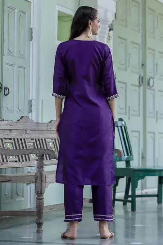 purple silk blend festive kurta set