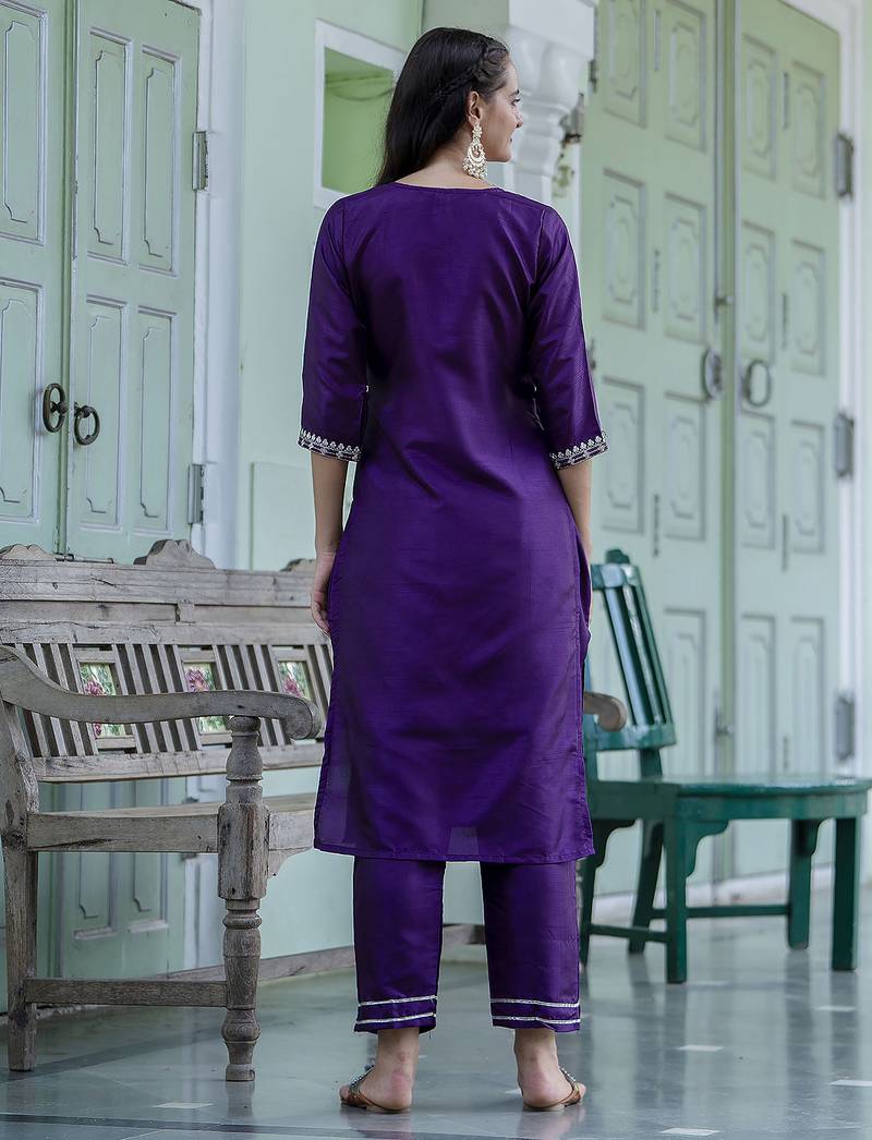 purple silk blend festive kurta set