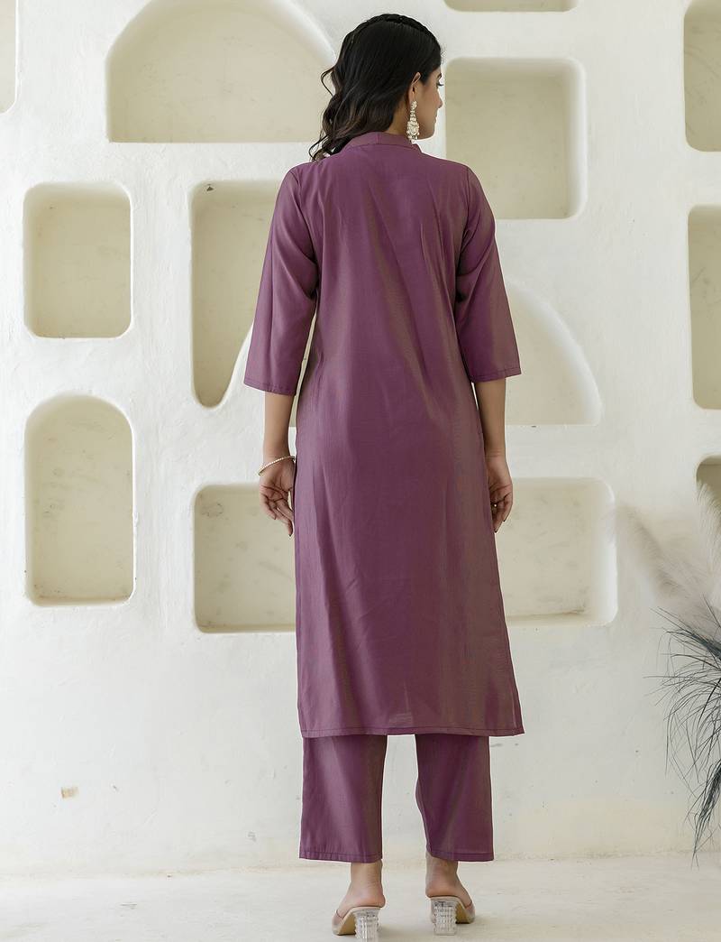 purple shimmer silk festive kurta set