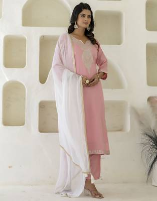 pink silk blend festive kurta set 1