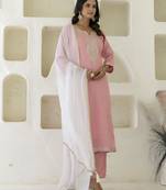 pink silk blend festive kurta set