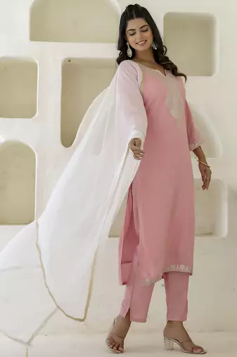 pink silk blend festive kurta set