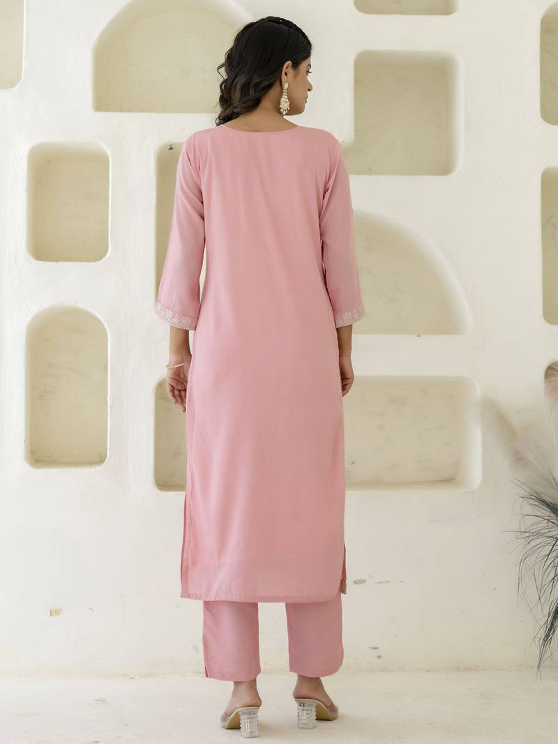 pink silk blend festive kurta set