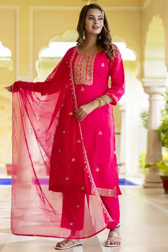 pink silk blend festive kurta set