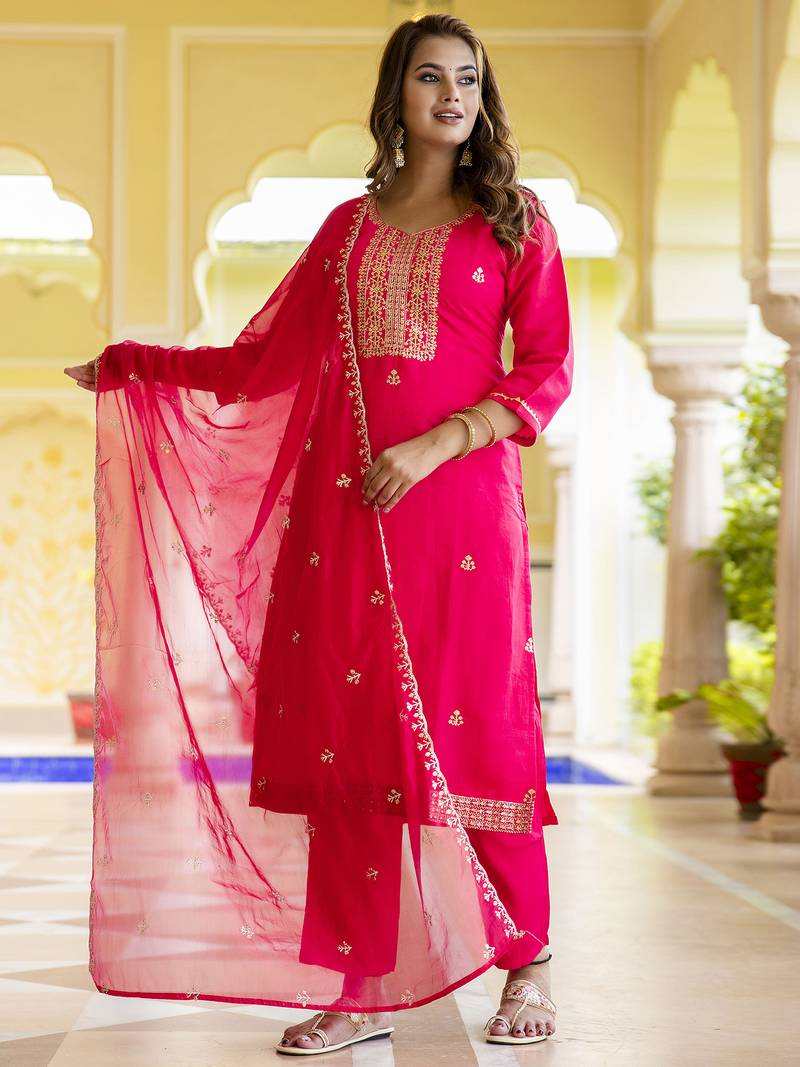 pink silk blend festive kurta set