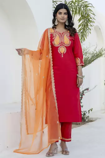 pink rayon festive kurta set
